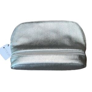 Macy’s silver leather makeup travel bag NWT